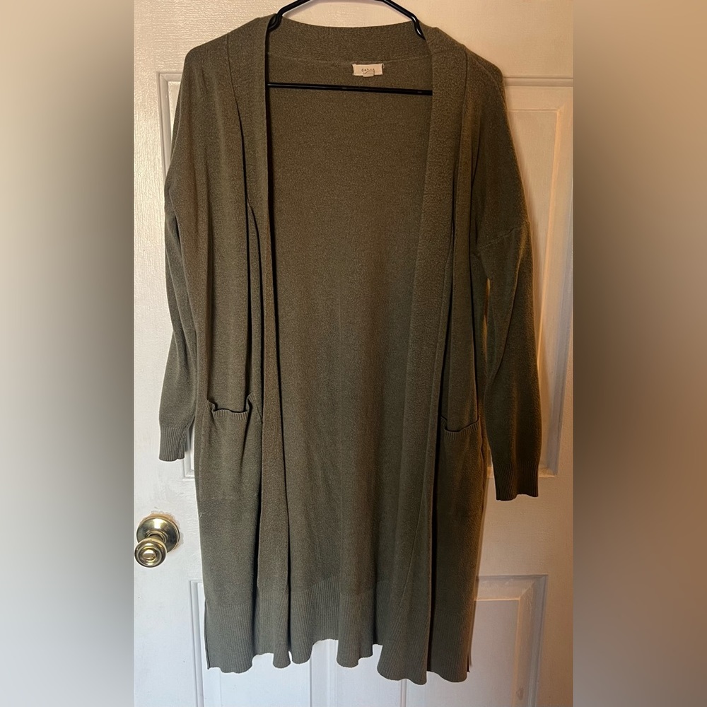 Long Olive Green Cardigan